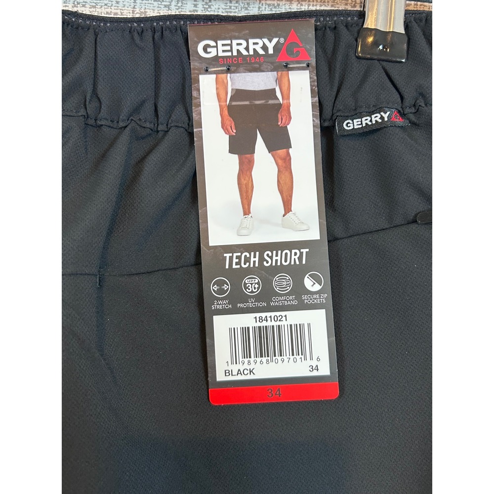 NWT Gerry Mens Tech Short Black 34 2-Way Stretch UPF 30+ UV Protection Gorpcore